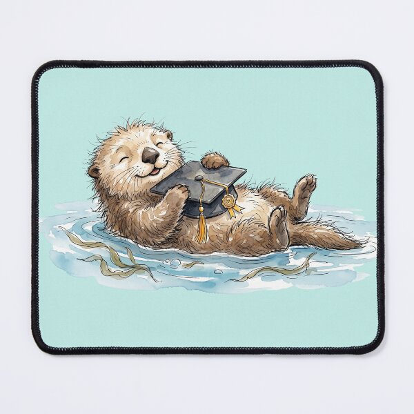 Item preview, Cute Watercolor Sea Otter Floating with Graduation Cap Art designed and sold by BreezifyDesignStudio.