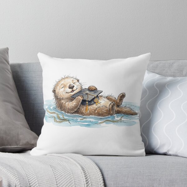 Item preview, Cute Watercolor Sea Otter Floating with Graduation Cap Art designed and sold by BreezifyDesignStudio.