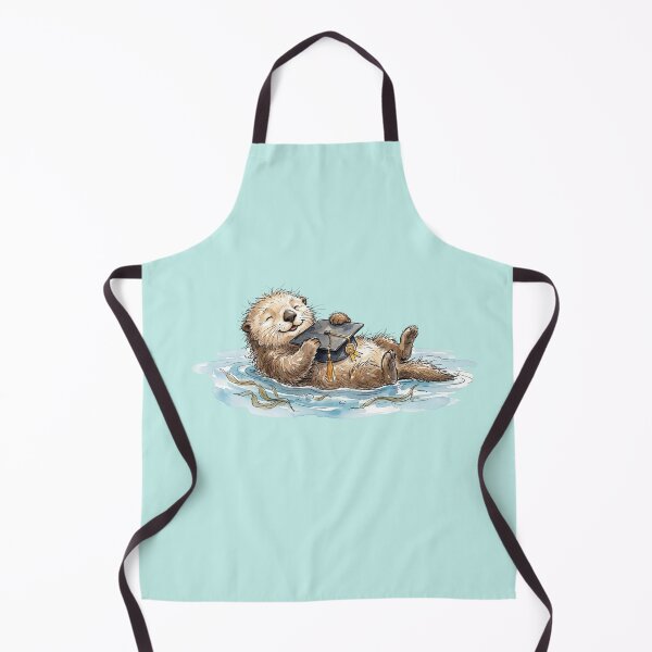 Item preview, Cute Watercolor Sea Otter Floating with Graduation Cap Art designed and sold by BreezifyDesignStudio.