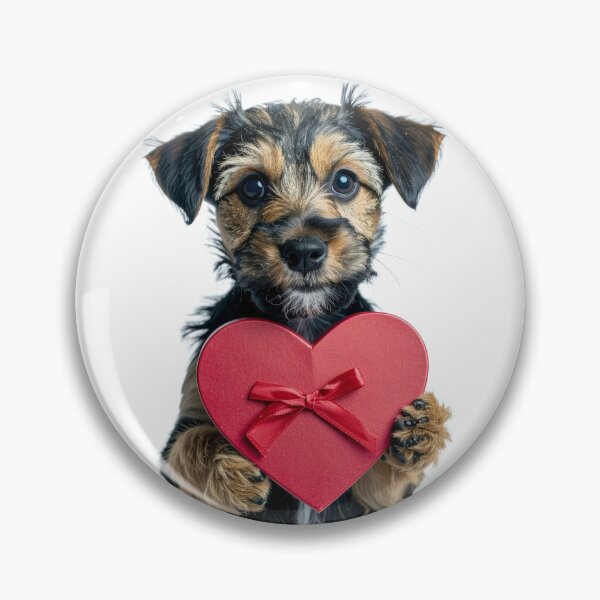 Item preview, Cute Scruffy Yorkie Puppy Holding Red Heart Gift Box Sticker - Realistic Border Terrier Portrait - Valentine's Day Dog Love Clipart Print designed and sold by WildGentlemen.