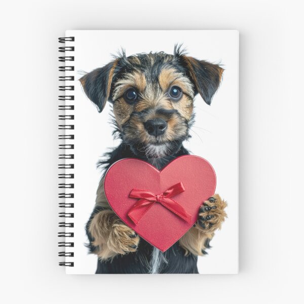 Item preview, Cute Scruffy Yorkie Puppy Holding Red Heart Gift Box Sticker - Realistic Border Terrier Portrait - Valentine's Day Dog Love Clipart Print designed and sold by WildGentlemen.