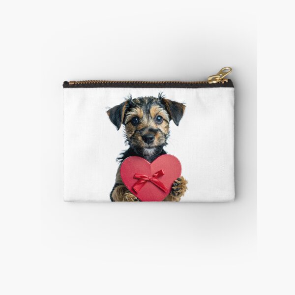 Item preview, Cute Scruffy Yorkie Puppy Holding Red Heart Gift Box Sticker - Realistic Border Terrier Portrait - Valentine's Day Dog Love Clipart Print designed and sold by WildGentlemen.