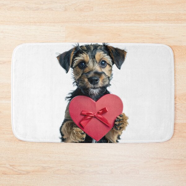 Item preview, Cute Scruffy Yorkie Puppy Holding Red Heart Gift Box Sticker - Realistic Border Terrier Portrait - Valentine's Day Dog Love Clipart Print designed and sold by WildGentlemen.