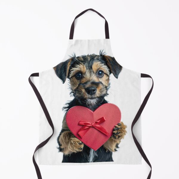 Item preview, Cute Scruffy Yorkie Puppy Holding Red Heart Gift Box Sticker - Realistic Border Terrier Portrait - Valentine's Day Dog Love Clipart Print designed and sold by WildGentlemen.
