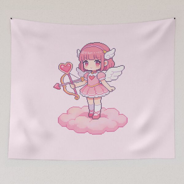 Item preview, Cute Pixel Art Cupid - Kawaii Angel Girl on Pink Cloud designed and sold by PotionPixelArt.