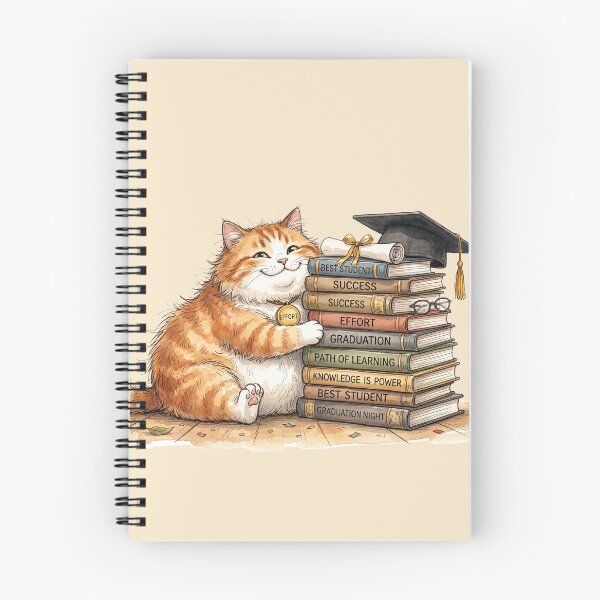 Item preview, Cute Watercolor Orange Cat Hugging Stack of Graduation Books designed and sold by BreezifyDesignStudio.