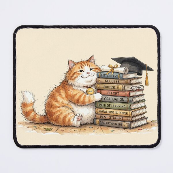 Item preview, Cute Watercolor Orange Cat Hugging Stack of Graduation Books designed and sold by BreezifyDesignStudio.