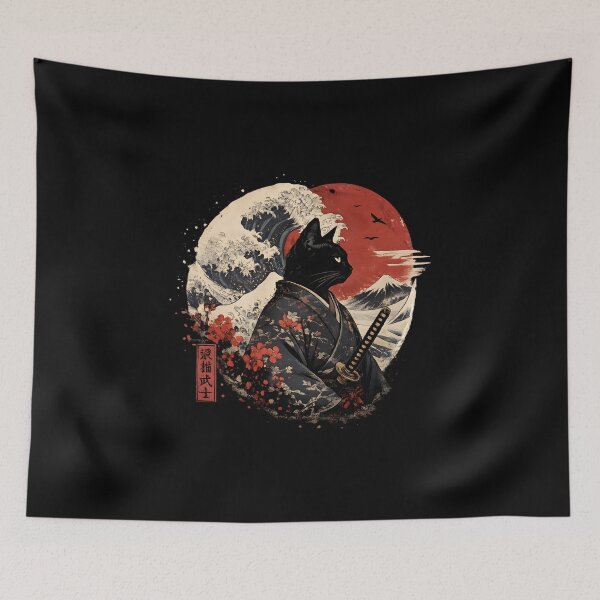 Item preview, Samurai Cat Beneath Crimson Sun designed and sold by KICOR.