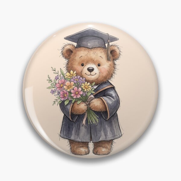Item preview, Cute Watercolor Graduation Teddy Bear with Flower Bouquet designed and sold by BreezifyDesignStudio.