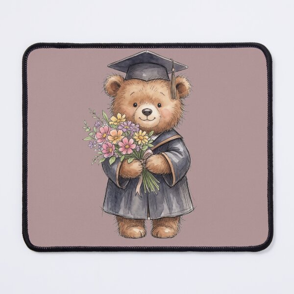 Item preview, Cute Watercolor Graduation Teddy Bear with Flower Bouquet designed and sold by BreezifyDesignStudio.