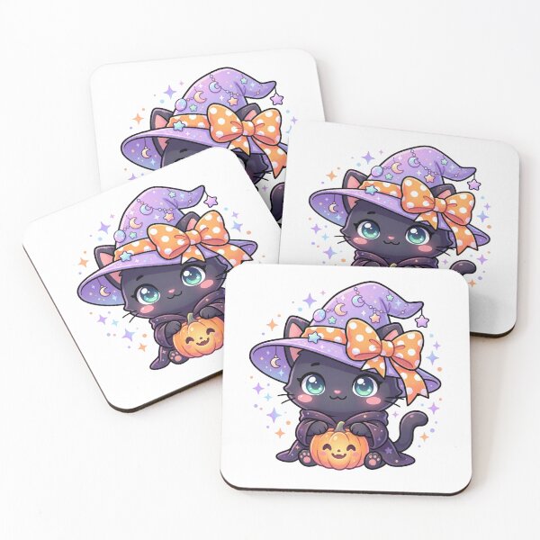 Item preview, Sparkly Witch Cat with Pumpkin – Cute Halloween Kawaii Art designed and sold by Biwbiwty.