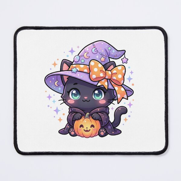 Item preview, Sparkly Witch Cat with Pumpkin – Cute Halloween Kawaii Art designed and sold by Biwbiwty.