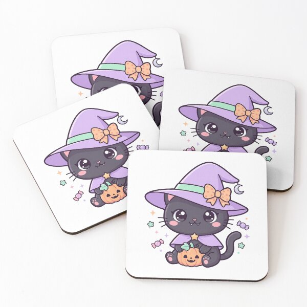 Item preview, Cute Purple Witch Cat Kawaii Halloween Illustration designed and sold by Biwbiwty.
