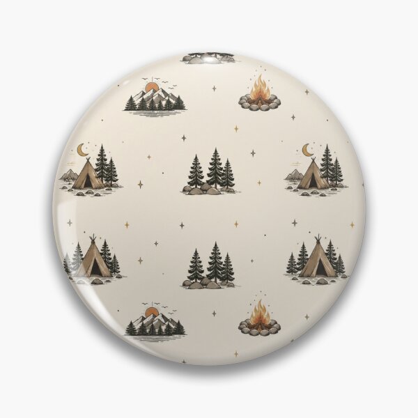 Item preview, Vintage Camping Pattern | Rustic Wilderness Tent, Campfire & Forest Seamless Design designed and sold by Inkmatic Studio.