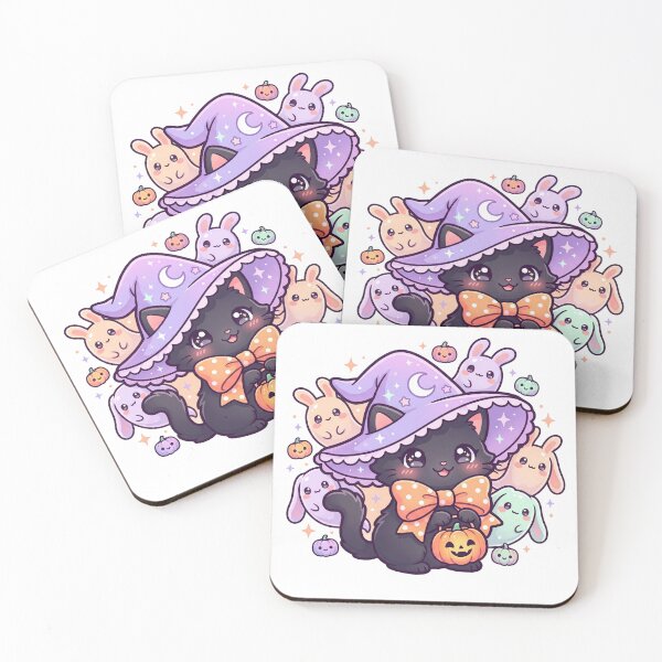 Item preview, Cute Witch Cat with Ghost Friends – Kawaii Halloween Art designed and sold by Biwbiwty.