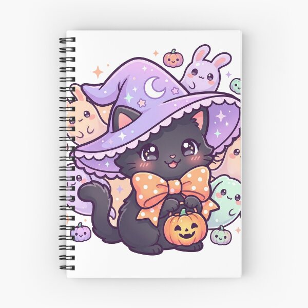 Item preview, Cute Witch Cat with Ghost Friends – Kawaii Halloween Art designed and sold by Biwbiwty.
