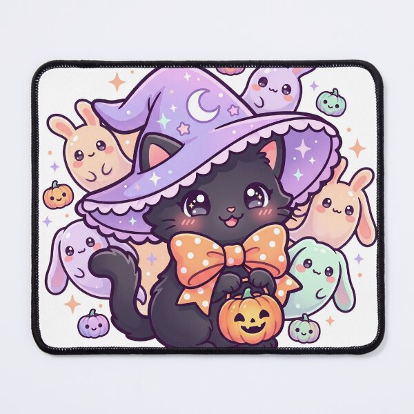 Item preview, Cute Witch Cat with Ghost Friends – Kawaii Halloween Art designed and sold by Biwbiwty.
