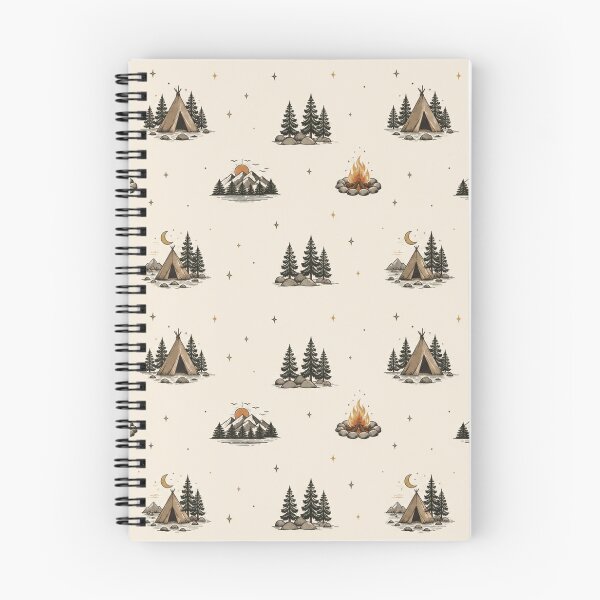 Item preview, Vintage Camping Pattern | Rustic Wilderness Tent, Campfire & Forest Seamless Design designed and sold by Inkmatic Studio.