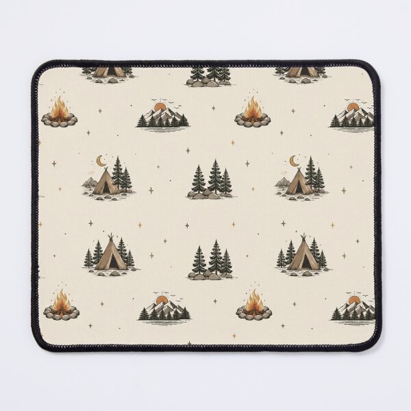Item preview, Vintage Camping Pattern | Rustic Wilderness Tent, Campfire & Forest Seamless Design designed and sold by Inkmatic Studio.
