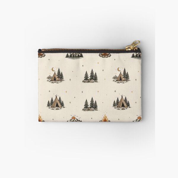 Item preview, Vintage Camping Pattern | Rustic Wilderness Tent, Campfire & Forest Seamless Design designed and sold by Inkmatic Studio.