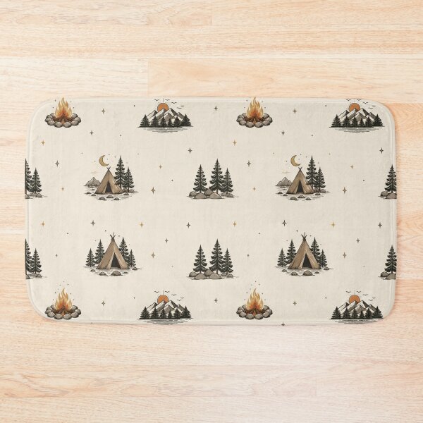 Item preview, Vintage Camping Pattern | Rustic Wilderness Tent, Campfire & Forest Seamless Design designed and sold by Inkmatic Studio.