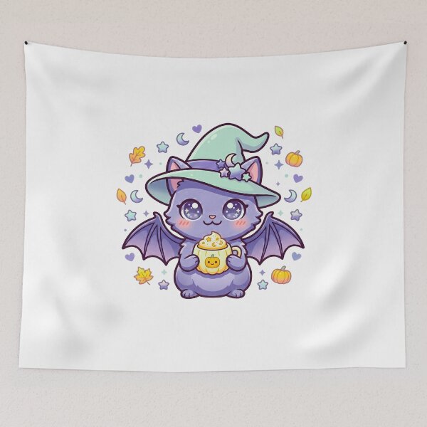 Item preview, Cute Witch Bat Holding Pumpkin – Kawaii Halloween Art designed and sold by Biwbiwty.