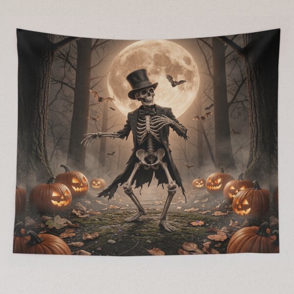 Item preview, Spooky Dapper Skeleton Dancing in Halloween Pumpkin Patch designed and sold by Art-spree.