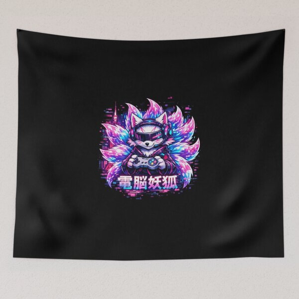 Item preview, Cyber Kawaii Dark Kitsune Ninetail Fox Yokai Gamer Y2K designed and sold by YokaiInk.
