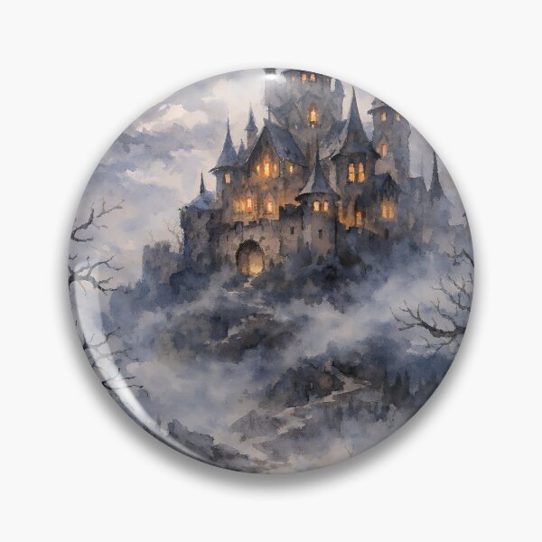 Item preview, Haunted Gothic Castle in Moonlit Mist Watercolor Fantasy Landscape designed and sold by cr6zym1nd.