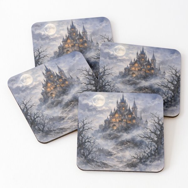 Item preview, Haunted Gothic Castle in Moonlit Mist Watercolor Fantasy Landscape designed and sold by cr6zym1nd.