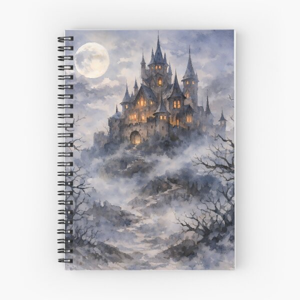Item preview, Haunted Gothic Castle in Moonlit Mist Watercolor Fantasy Landscape designed and sold by cr6zym1nd.