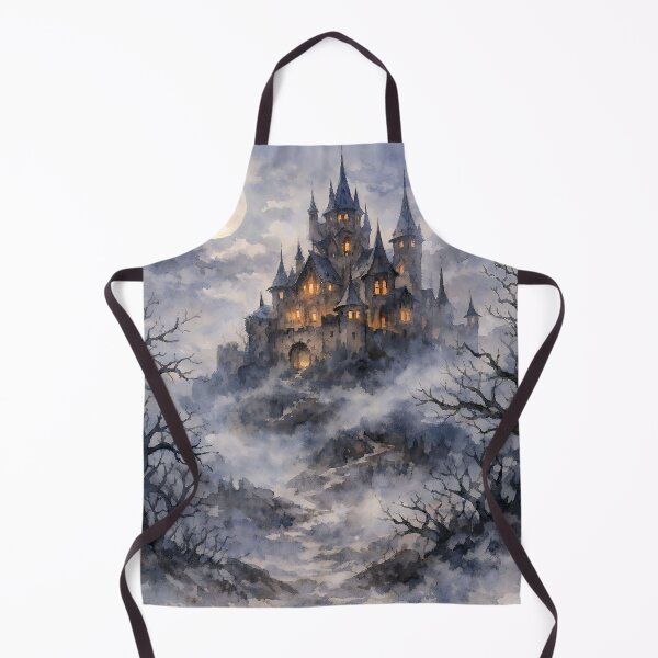 Item preview, Haunted Gothic Castle in Moonlit Mist Watercolor Fantasy Landscape designed and sold by cr6zym1nd.