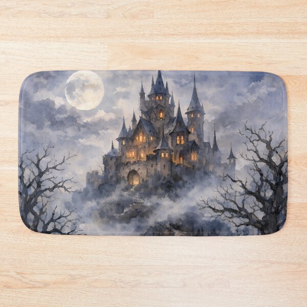 Item preview, Haunted Gothic Castle in Moonlit Mist Watercolor Fantasy Landscape designed and sold by cr6zym1nd.