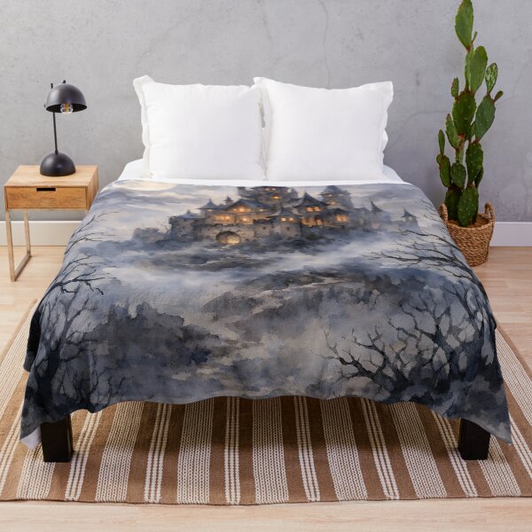 Item preview, Haunted Gothic Castle in Moonlit Mist Watercolor Fantasy Landscape designed and sold by cr6zym1nd.