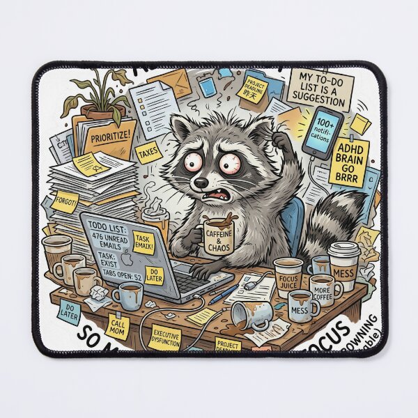 Item preview, ADHD Energy Raccoon Funny Chaotic Meme Sticker designed and sold by Biwbiwty.