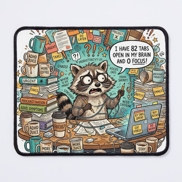 Item preview, ADHD Brain Chaos Funny Raccoon Neurodivergent Sticker designed and sold by Biwbiwty.