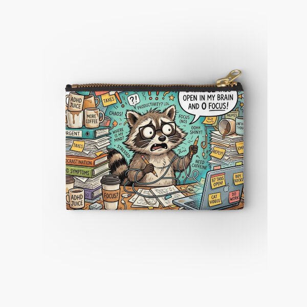 Item preview, ADHD Brain Chaos Funny Raccoon Neurodivergent Sticker designed and sold by Biwbiwty.