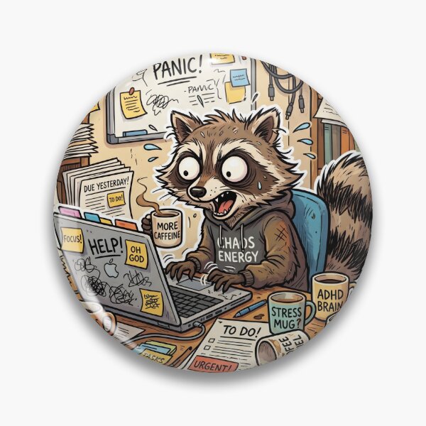 Item preview, Panic Focus ADHD Raccoon Funny Productivity Meme designed and sold by Biwbiwty.