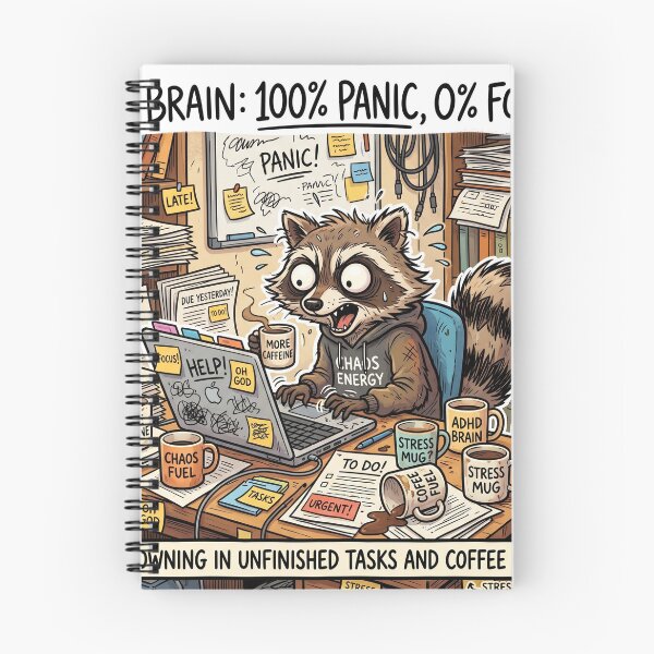 Item preview, Panic Focus ADHD Raccoon Funny Productivity Meme designed and sold by Biwbiwty.