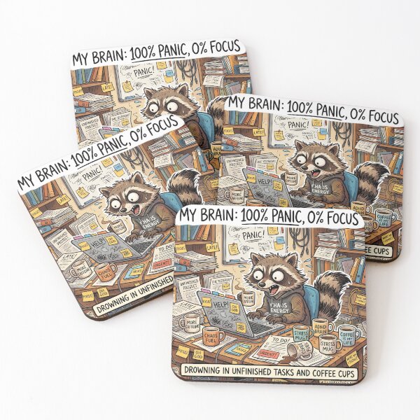 Item preview, Panic Focus ADHD Raccoon Funny Productivity Meme designed and sold by Biwbiwty.