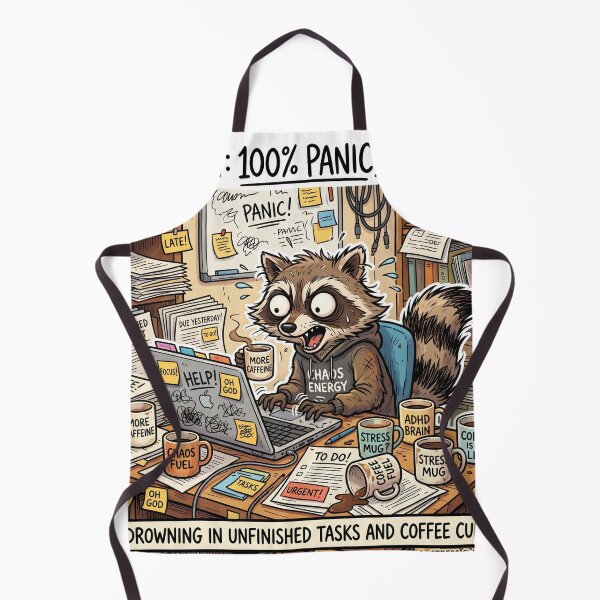 Item preview, Panic Focus ADHD Raccoon Funny Productivity Meme designed and sold by Biwbiwty.