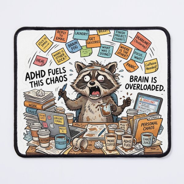 Item preview, ADHD Feels Like This Funny Raccoon Chaos Sticker designed and sold by Biwbiwty.