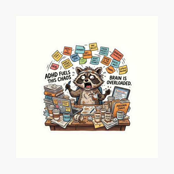 Item preview, ADHD Feels Like This Funny Raccoon Chaos Sticker designed and sold by Biwbiwty.