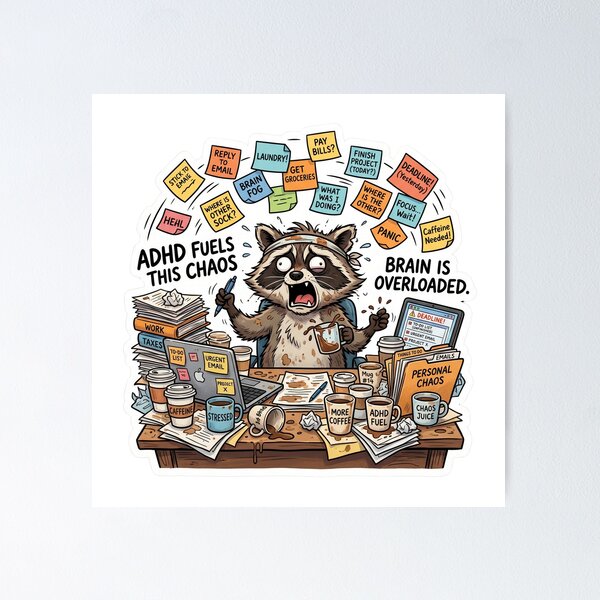 Item preview, ADHD Feels Like This Funny Raccoon Chaos Sticker designed and sold by Biwbiwty.