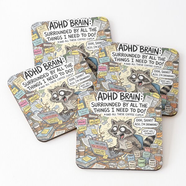 Item preview, ADHD Brain Surrounded By Tasks Funny Meme Sticker designed and sold by Biwbiwty.