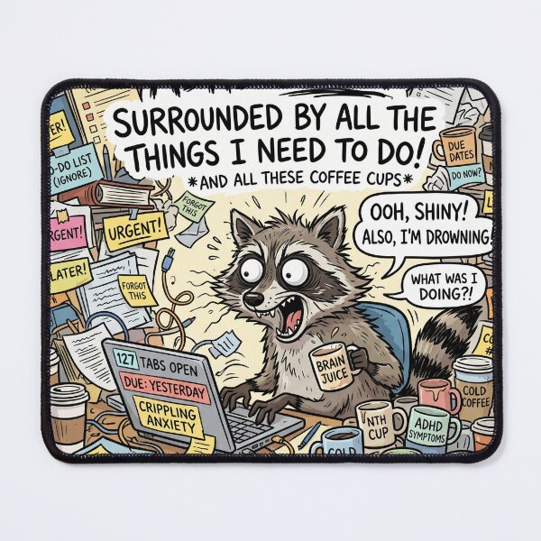 Item preview, ADHD Brain Surrounded By Tasks Funny Meme Sticker designed and sold by Biwbiwty.
