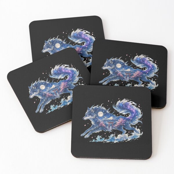Item preview, Running Okami Wolf Cosmic Galaxy Japanese Sakura Double Expo designed and sold by YokaiInk.