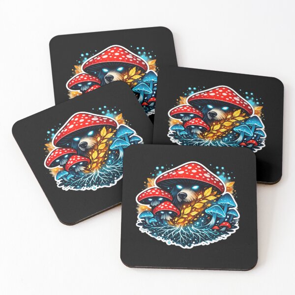 Item preview, Mythical Bear Mushroom Spirit Bioluminescent Forest Art designed and sold by tineldesign.