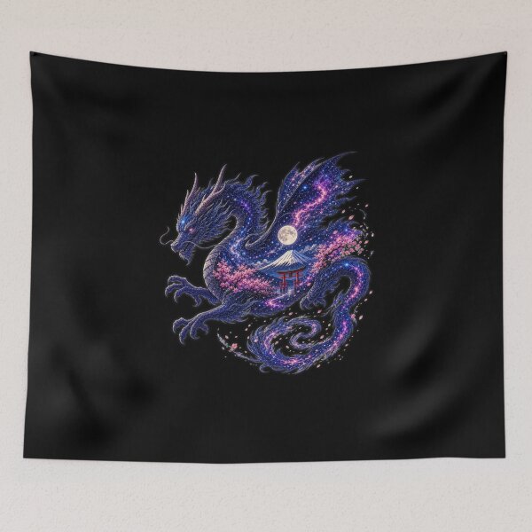 Item preview, Japanese Dragon Cosmic Sakura Mt Fuji Torii Mythology Art designed and sold by YokaiInk.