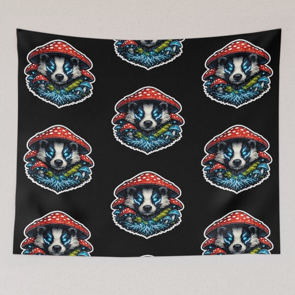 Item preview, Mythical Badger Mushroom Spirit Bioluminescent Forest Art designed and sold by tineldesign.